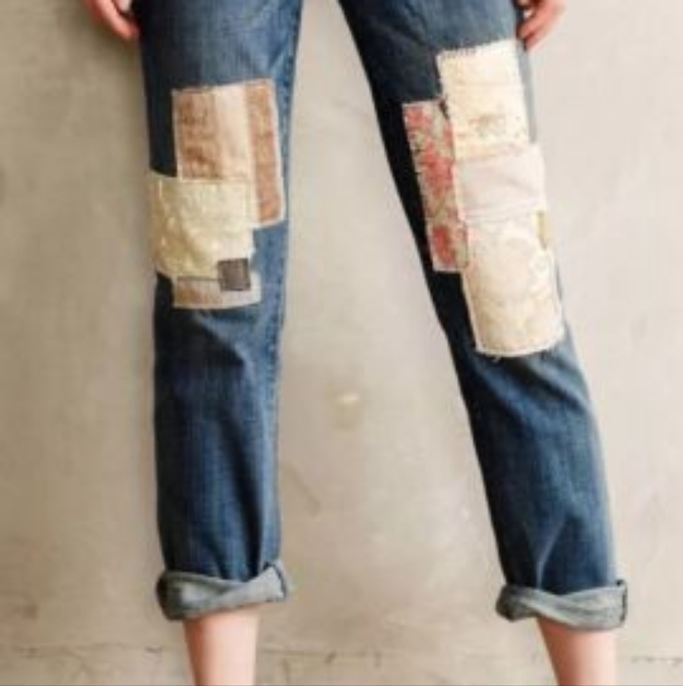 Anthropologie Pilcro and the Letterpress Hyphen Straight Leg Patch Jeans